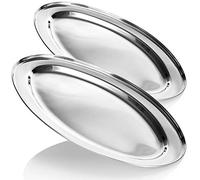 com-four® 2x Stainless Steel Serving Tray - Oval Tray for Serving and Decorating - Stainless Steel Serving Tray for Wedding, Birthday, Family Party (45x29cm - 2 pieces)