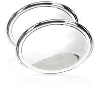 com-four® 2x stainless steel serving tray - round tray for serving and decorating - shiny serving tray (2 pieces - around 33cm with border)