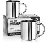 com-four® 2X Stainless Steel Thermal Mugs - 350 ml Each - Double-Walled Insulating - shatterproof Coffee Cups- Thermal Drinking pots for Camping - Dishwasher-Safe (350ml V2)