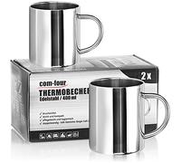com-four® 2X Stainless Steel Thermo Mugs - 400 ml Each - Double-Walled Insulated Mug - Shatter-Proof Coffee Mug - Thermal Drinking Mug - Camping Mug - Cup - BPA-Free