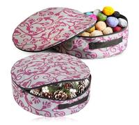 COM-FOUR® 2x storage bag for wreaths, garlands, sewing and toys - large round fabric box with carrying handle for Christmas, Easter, Advent decoration with zipper (2 pieces - grey + purple)