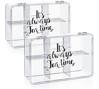 com-four® 2x Storage box for tea and tea bags - Tea box made of transparent plastic with 6 compartments - Tea box for tea storage (2 pieces - It's always Teatime)