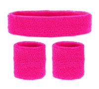 COM-FOUR® 3-piece accessory set - headband and 2 bracelets neon pink - 80s look - accessories for carnival, carnival, theme party, JGA, sports, aerobics, tennis