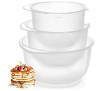 com-four® 3-piece Baking Bowls with Pouring spout and Measuring Guide with Non Slip Rubber Bottom - Cooking Bowl with Handle - 1,5 L, 2 L, 2,5 L (3-Pieces - White)