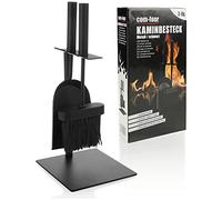 COM-FOUR® 3-Piece Chimney Set in Black in a Compact Size Made of Metal, with Shovel, Broom and Holder, Ideal for stoves (003 Pieces of Cutlery)