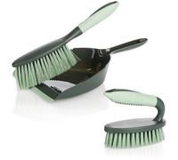 com-four® 3-piece cleaning set - hand brush, dustpan, hand brush - sweeping set for the household - hand brush and dustpan (grey-light green 3 pcs.)