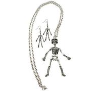 com-four® 3-piece Halloween costume set - disguise for theme parties or on Halloween - accessories for scary costumes (Skeleton - chain+earrings)