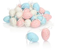 COM-FOUR® 36 x Hand Painted Easter Eggs Hanging Easter Decorations Pastel Colours with Beautiful Patterns Decorative Easter Eggs with Hanging (Set11 - White/Blue/Pink)