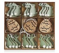 com-four® 36x deco hangers Easter - Easter decorations made of wood for hanging - wooden hangers for the Easter bouquet - rabbits and eggs (36 pieces - Easter mix - green)