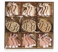 com-four® 36x decorative hangers Easter - Easter decorations made of wood to hang up - wooden hanger for the Easter bouquet - rabbit and egg (36 pieces - Easter mix - pink)