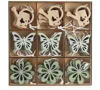 com-four® 36x decorative hangers Easter - Easter decorations made of wood to hang up - wooden hanger for the Easter bouquet - butterfly, flower and watering can (36 pieces - white brown green)