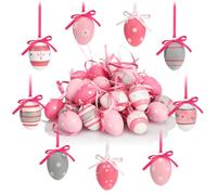com-four® 36x Easter eggs to hang up - hand-painted Easter decorations with great patterns - decorative Easter eggs in several pink colours (pink/white/grey - 01)