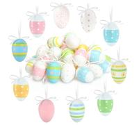 com-four® 36x Hand-Painted Easter Eggs to Hang Up - Pastel-Coloured Easter Decorations with Great Patterns - Decorative Easter Eggs with Ribbon - 6 cm