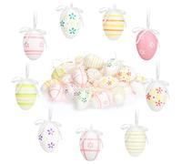 com-four® 36x Hand-Painted Easter Eggs to Hang Up - Pastel-Coloured Easter Decorations with Great Patterns - Decorative Easter Eggs with Ribbon - 6 cm