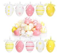 com-four® 36x Hand-Painted Easter Eggs to Hang Up - Pastel-Coloured Easter Decorations with Great Patterns - Decorative Easter Eggs with Ribbon - 6 cm