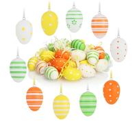 com-four® 36x Hand-Painted Easter Eggs to Hang Up - Pastel-Coloured Easter Decorations with Great Patterns - Decorative Easter Eggs with Ribbon - 6 cm