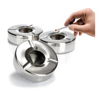 com-four® 3x Ashtray made of stainless steel - Wind ashtray with removable lid to protect against fly ash - Ø 11 cm (003 pieces - stainless steel)