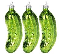 COM-FOUR® 3x Christmas tree decorations - Big Christmas cucumber made of real glass - Christmas tree pendant in green for a festive Christmas decoration (Cucumber shiny - 3 pieces)
