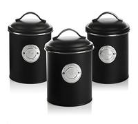 com-four® 3x coffee jar - decorative storage jars in 3 designs - storage container with lid for coffee, tea, cocoa (03 pieces - black)