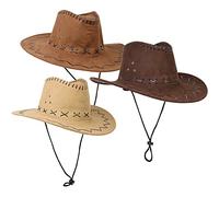com-four® 3x cowboy hats for adults in 3 colors - costume accessories for fancy dress, carnival, Halloween, theme parties - western headgear with chin strap (03 pieces - cowboy)