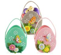 COM-FOUR® 3x Easter basket made of felt - basket to fill - felt bag Easter egg to give away - Easter nest - Easter decoration (3 pocket - 18x16cm)