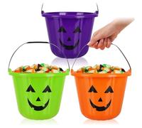 COM-FOUR® 3x Halloween pumpkin bucket - plastic bucket in pumpkin design for collecting sweets - collection bag with handle for Halloween