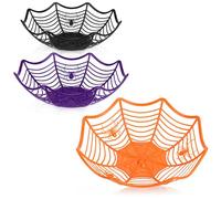 com-four® 3X Halloween Snack Bowls - Bowl Set for Packaged Sweets - Plastic Snack Plates - Party Crockery for Halloween and Themed Parties (3 Pieces - Spider Web)