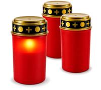 com-four® 3X LED Grave Light - LED Candle Eternal Light - Red Grave Candle with Flickering Effect