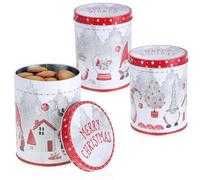 com-four® 3x metal storage tin - Christmas storage box with festive motifs - metal container for food - versatile coffee tin (3 pieces - white/red/gray)