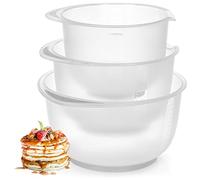 com-four® 3X Mixing Bowl with Pouring spout and Measuring Guide - Plastic Mixing Bowl for Baking and Cooking - 1,5 L, 2 L, 2,5 L (3 Parts - Gray)