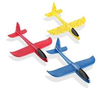 com-four® 3x polystyrene airplanes for children and adults - stable glider with plug-in system - glider model - ultra-light model airplane - polystyrene airplane without motor (3 pieces - 3 colors)