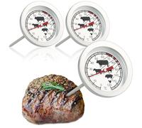 com-four® 3x Roasting thermometer made of stainless steel - Analog meat thermometer up to 120 ° C - Grill thermometer - Meat needle - 10 cm (003 pieces)