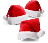 com-four® 3x Santa hat with bobble - X-Mas Santa Claus hat - plush hat for Santa Claus and Christmas - soft hat (03 pieces - hat with plush border)