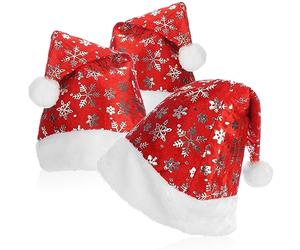 com-four® 3x Santa hat with bobble, X-Mas Santa Claus hat, velor hat | hat with snowflake design