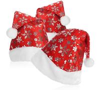 com-four® 3x Santa hat with bobble - X-Mas Santa Claus hat - velor hat with plush border for Santa Claus and Christmas - hat with snowflake design (04 pieces - cap)
