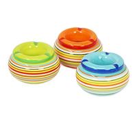 COM-FOUR® 3x wind ashtrays made of dolomite ceramic in blue, green, orange