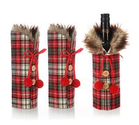 com-four® 3X Wine Bottle Bottle Covers - Bottle Bags in Christmas Design - Bottle Decoration for the Christmas Table - Checkered Bottle Sweater as Gift Packaging (red and White - Checkered)