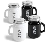 com-four® 4 piece Salt and Pepper Shaker Set, Spice Jars in Beer Mug Shape with Screw lid and Handle, Modern shakers with Lettering
