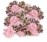 COM-FOUR® 48 x gift bows large and small in beautiful colors for decorating gifts for Christmas and weddings (48 pieces - gold - pink)