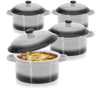 COM-FOUR® 4x casserole dish with ceramic lid - dessert bowl for crème brûlée - mini casserole dish for ragout fin and seasoned meat - gray, approx. 250/175 ml per dish (4 pieces - grey)
