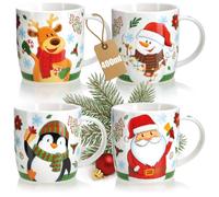 com-four® 4X Ceramic Coffee Mugs 400 ml - Festive Cups in Christmas Design - Colorful Handle Mugs for hot and Cold Drinks - Cheerful Cups for The Advent Season (Christmas - 400ml)