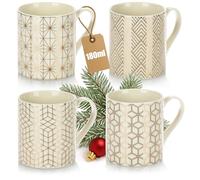 com-four® 4X Ceramic Cups 180 ml in Art Deco Style, Small Vintage Mugs for Espresso, Americano, Tea and Mulled Wine, Suitable for hot Drinks