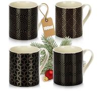 com-four® 4X Ceramic Cups 180 ml in Art Deco Style, Small Vintage Mugs for Espresso, Americano, Tea and Mulled Wine, Suitable for hot Drinks