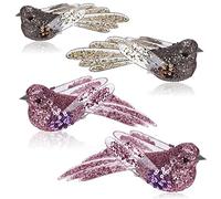 com-four® 4x Christmas tree decorations decorative bird - little birds with sequins for Christmas tree decorations - plastic birds with clip for Christmas