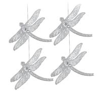 COM-FOUR® 4x Christmas tree decorations in dragonfly design - Christmas decorations in festive colors - Glittering pendants for Christmas (silver-colored - dragonfly)
