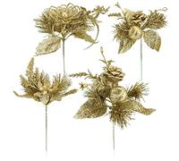 com-four® 4x decorative arrangements, twigs as great Christmas decorations, beautiful room decorations, also for wreaths and flower arrangements (gold-colored - small)
