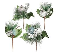 com-four® 4x decorative arrangements, twigs as great Christmas decorations, beautiful room decorations, also for wreaths and flower arrangements (green - small - with apples)