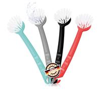com-four® 4x Dish brush - Kitchen brush for cleaning - With nylon bristles - Made of plastic - Approx. 26 cm (4 pieces - red/turquoise/grey/black)