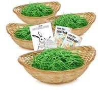COM-FOUR® 4x Easter baskets with 100g decorative grass, egg colors and coloring book - raffia basket with Easter grass and egg colors in 5 colors (Set nature brown 5)