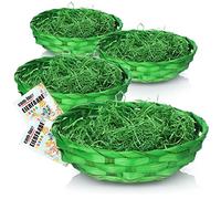 com-four® 4x Easter baskets with deco grass and colored eggs - green Easter baskets with green grass - raffia basket with colored Easter grass and colored eggs (Set 4 - green)